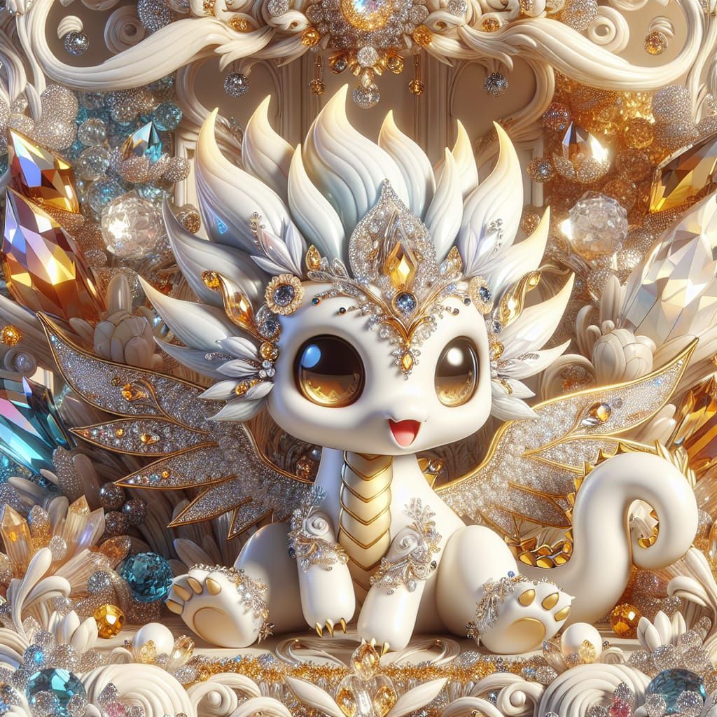 Fantasy Crystal Dragon Adorned with Diamonds and Glitter