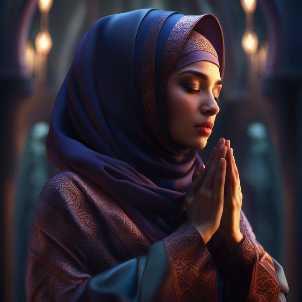 Muslim Woman Praying: Detailed Fantasy Concept Art