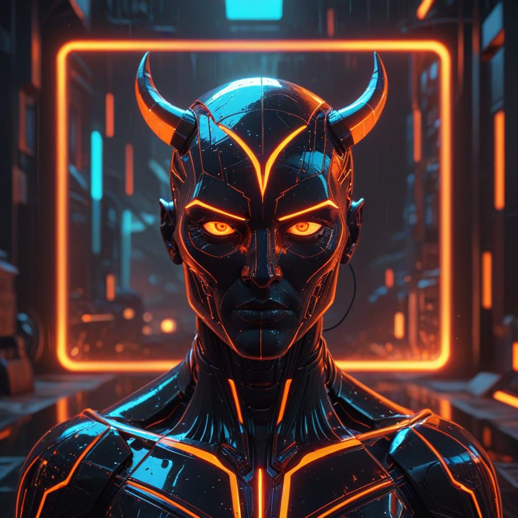 Cyberpunk Tarot Card in Neon Hues