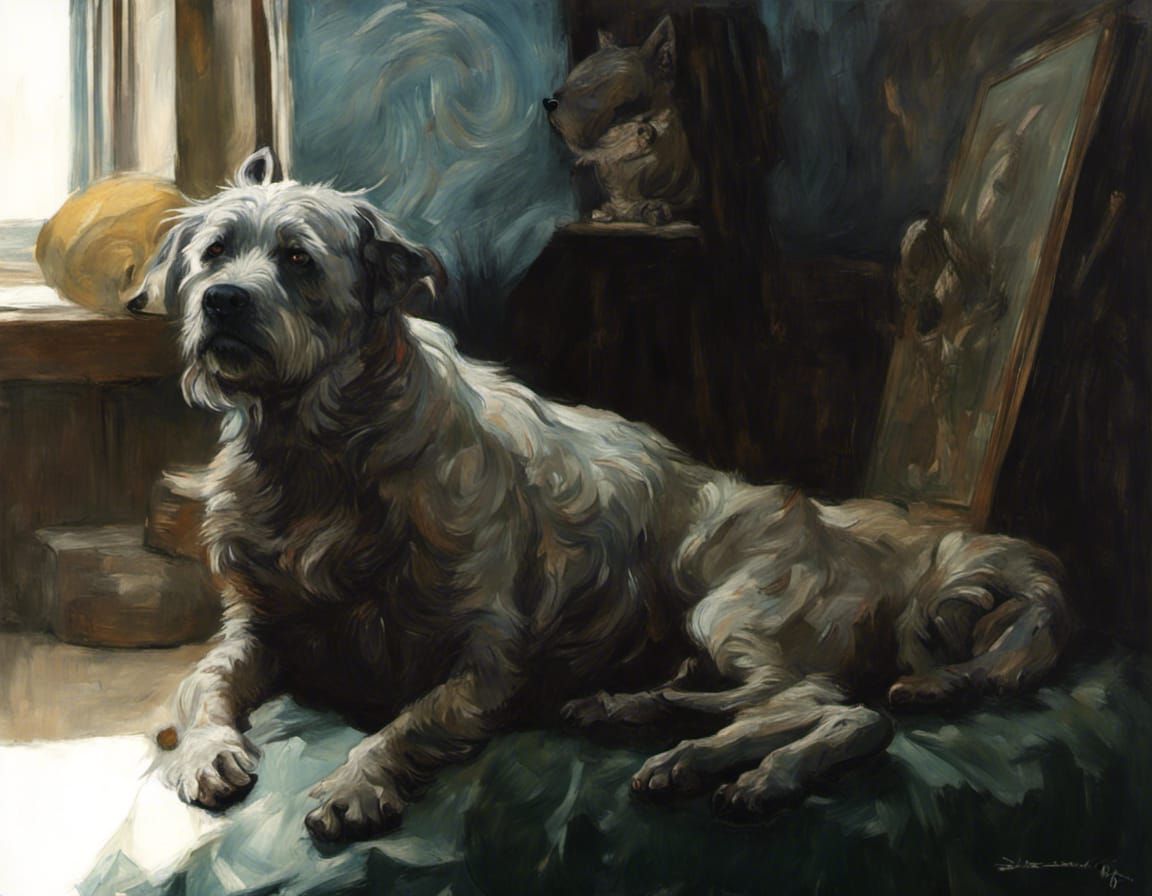 Hyperrealistic Dog God in Van Gogh Style