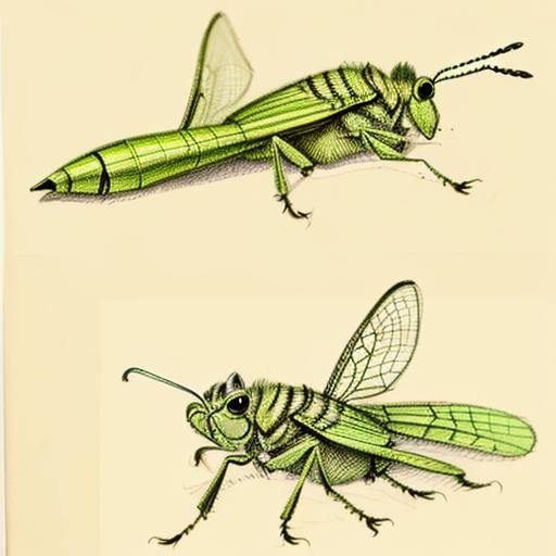 Detailed Pen and Ink Grasshopper Sketch