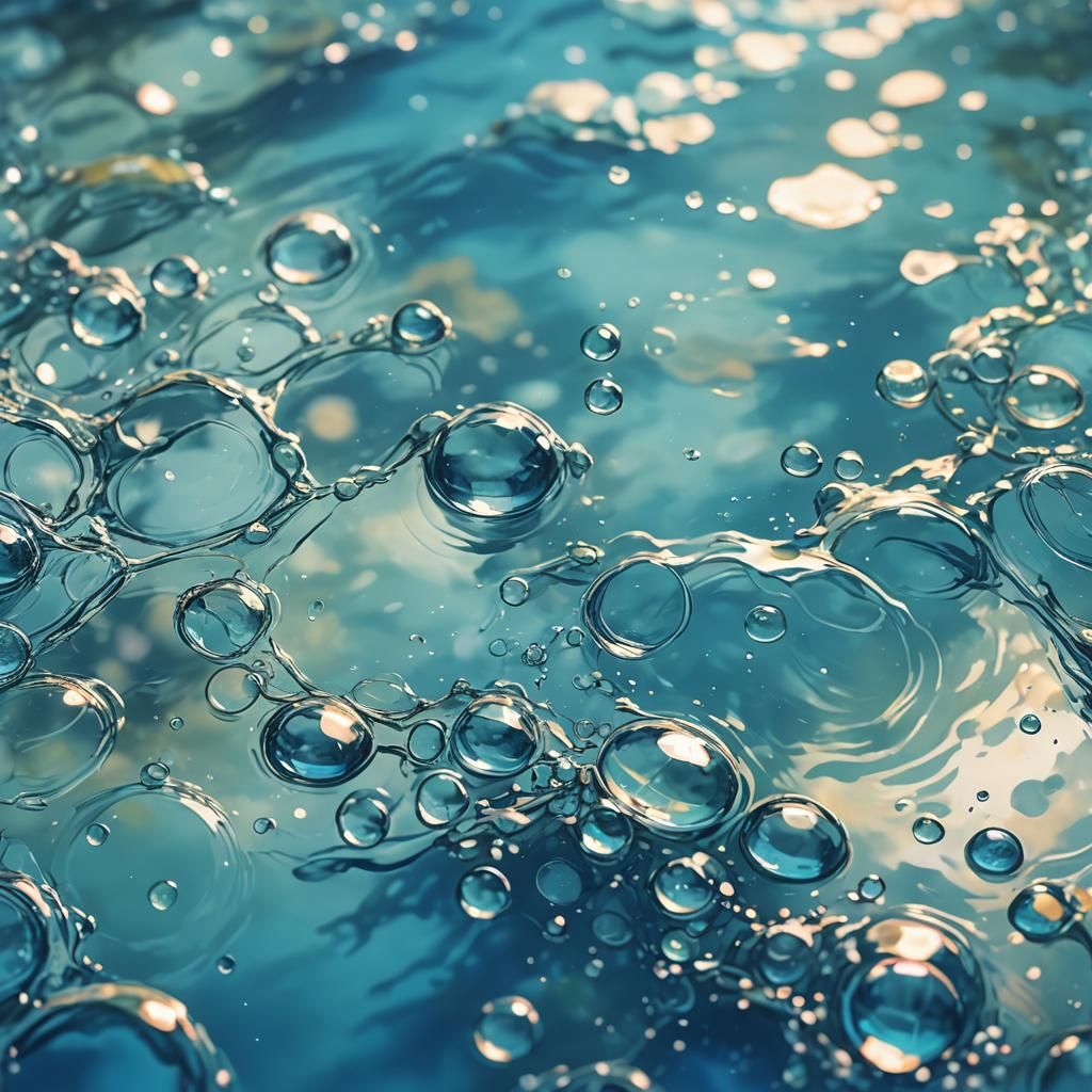 Glistening Blue Water Droplets in Anime Style