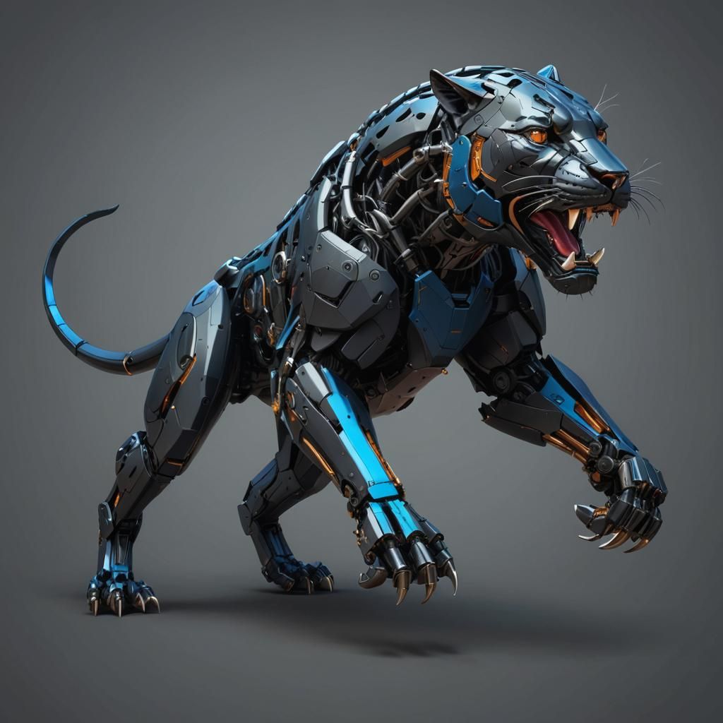 Intricate Line Drawing of a Mechanized Panther