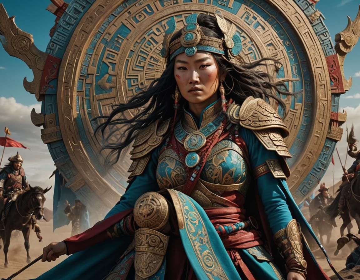 Mongolian Warrior Woman in Detailed Matte Painting