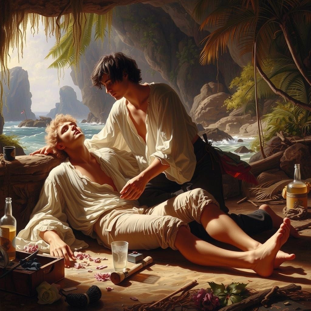 Noble Gentlemen in Exotic Island Caretaking Scene, in Rococo...