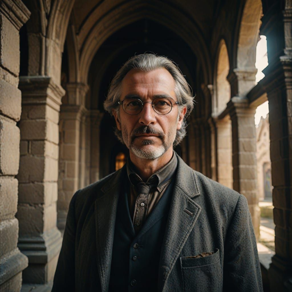 Archeologist Portrait in Gothic Building with Victorian Styl...