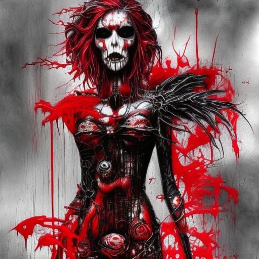 Red Undead Horror Concept Art in Maximalist Style