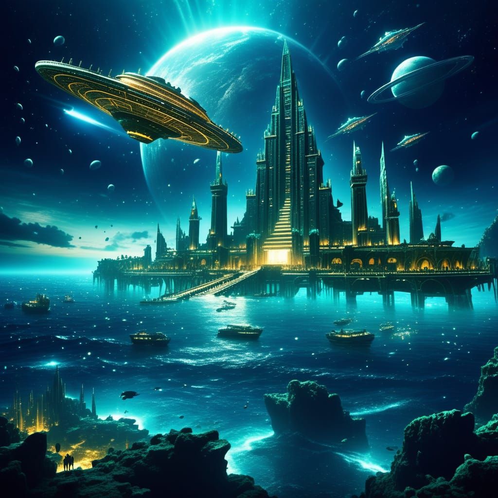 Atlantis Spaceship City Blasts Off to Star Planet