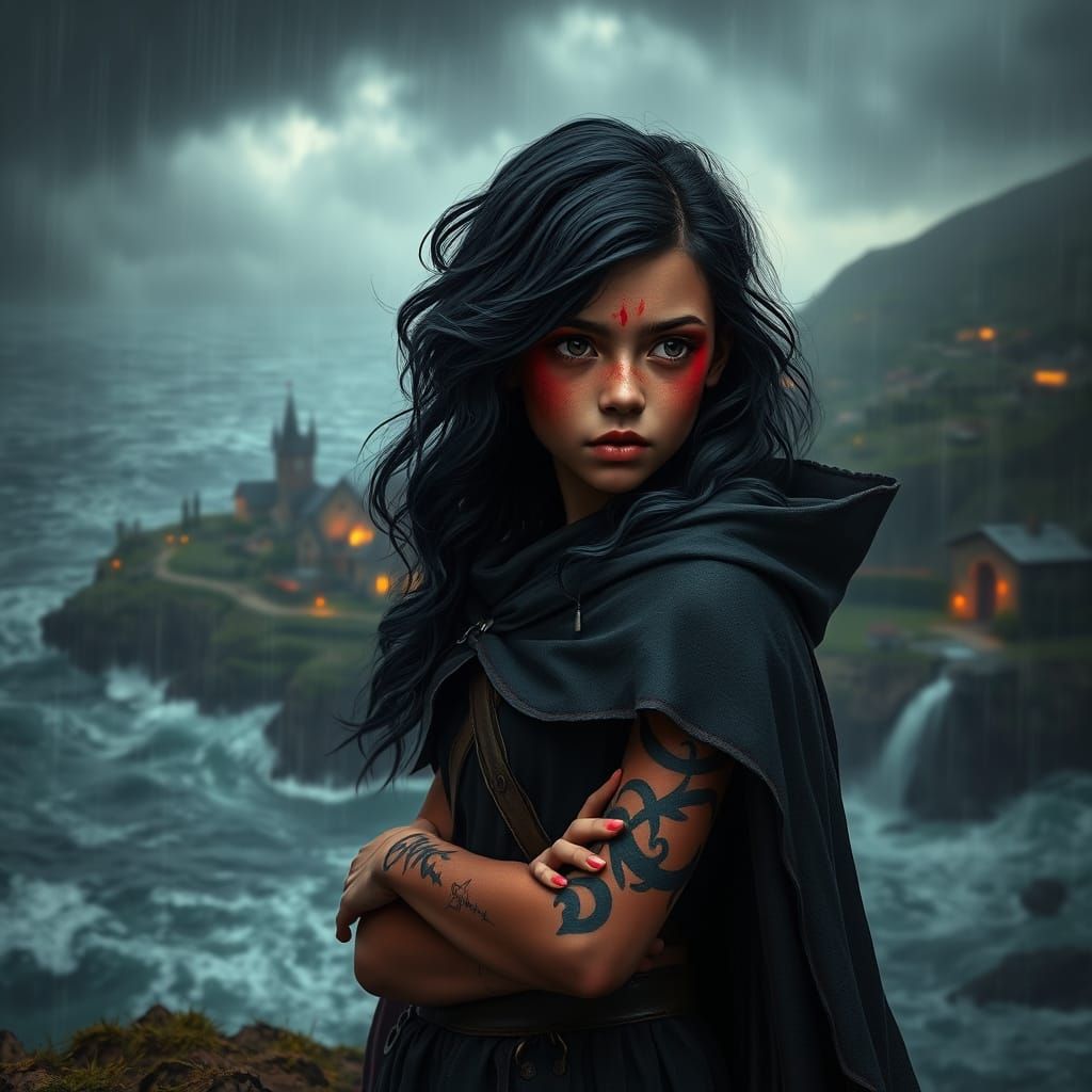 Witch Portrait with Burn Scars in Fantasy Art Style