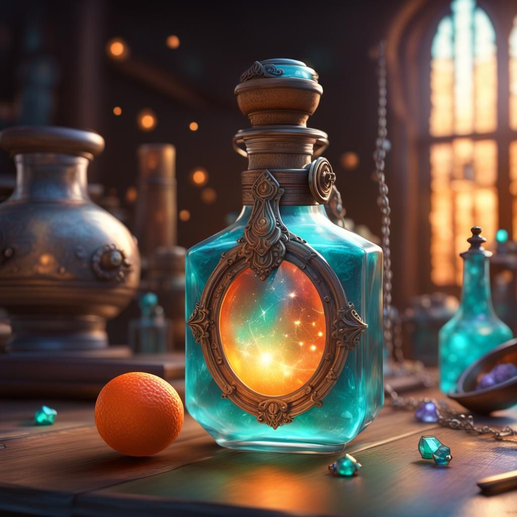 Iridescent Potion Necklace, Hyperdetailed Concept Art