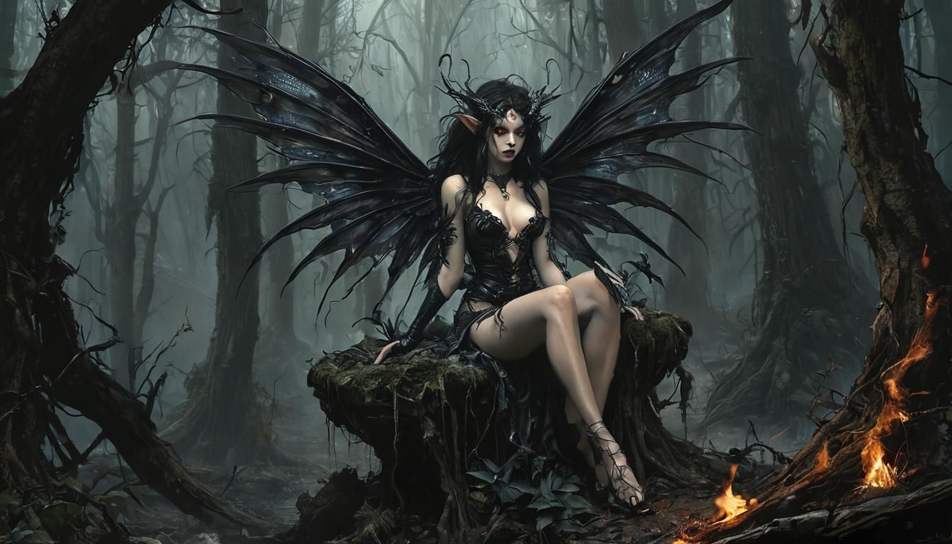 Dark Sorceress Fairy Unveiled in Mysterious Forest Depths