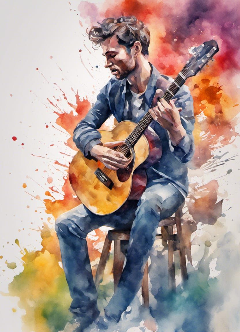 Man with Guitar in Watercolor Style