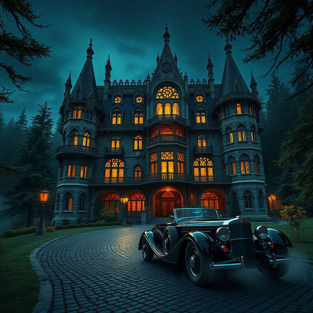 Ornate Hotel Transylvanie at Dusk in Gothic Style