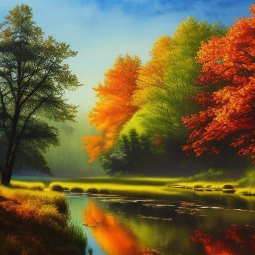 Autumn Trees in Morning Light: Watercolor Painting