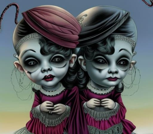 Vintage Two-Headed Figure in Freak Show Style