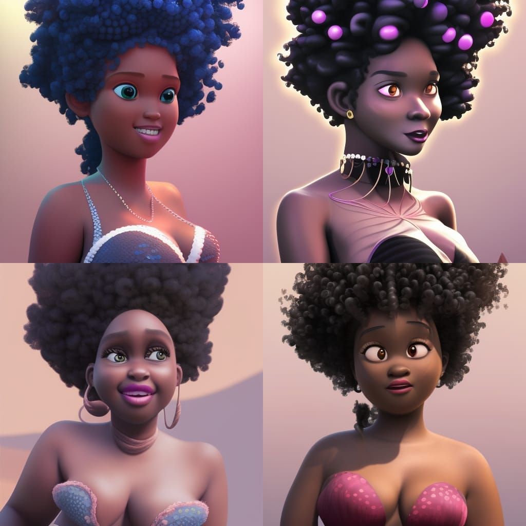 Plus-Sized Black Mermaid Princess in 3D Style