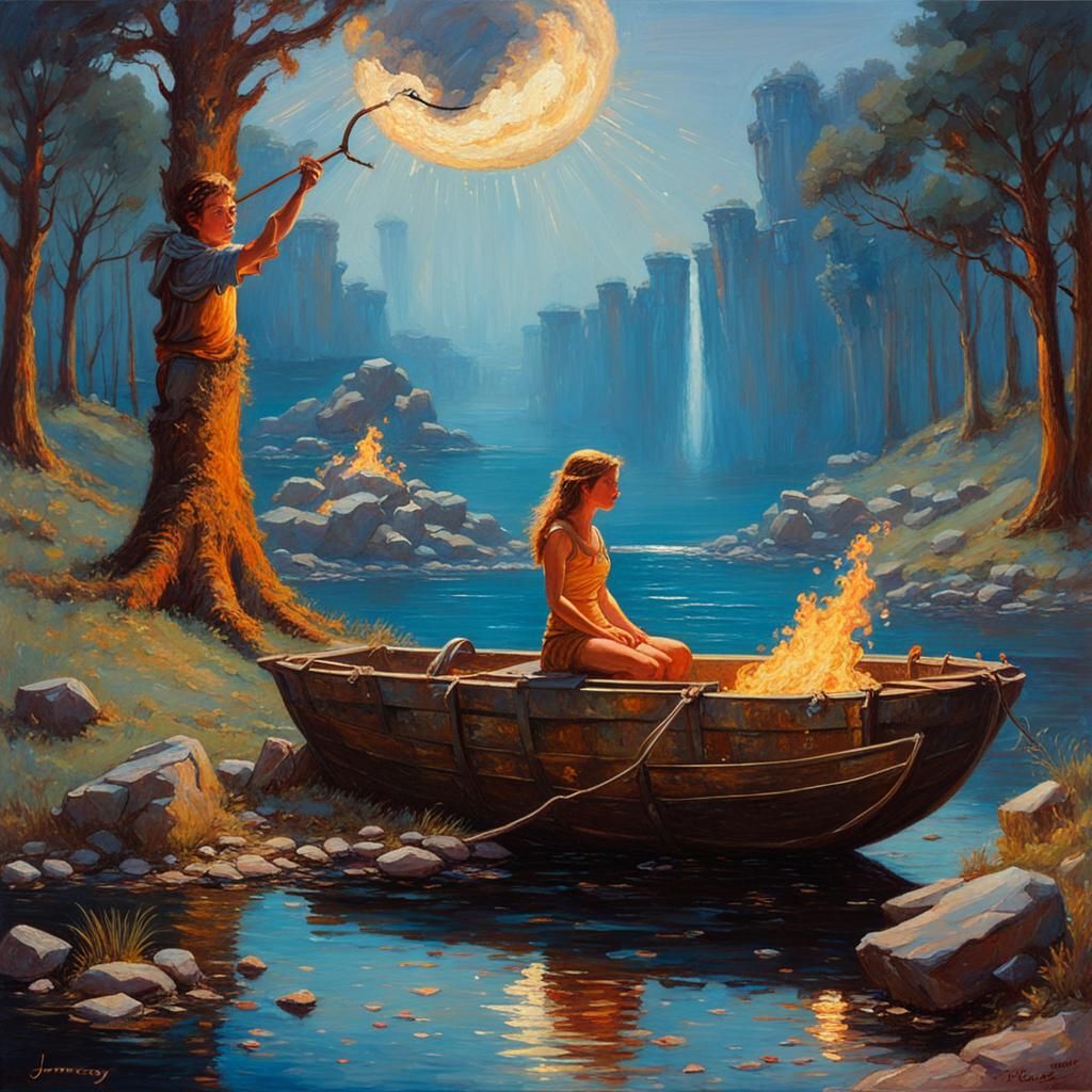Cupid Ignites Desire: An Oil Painting