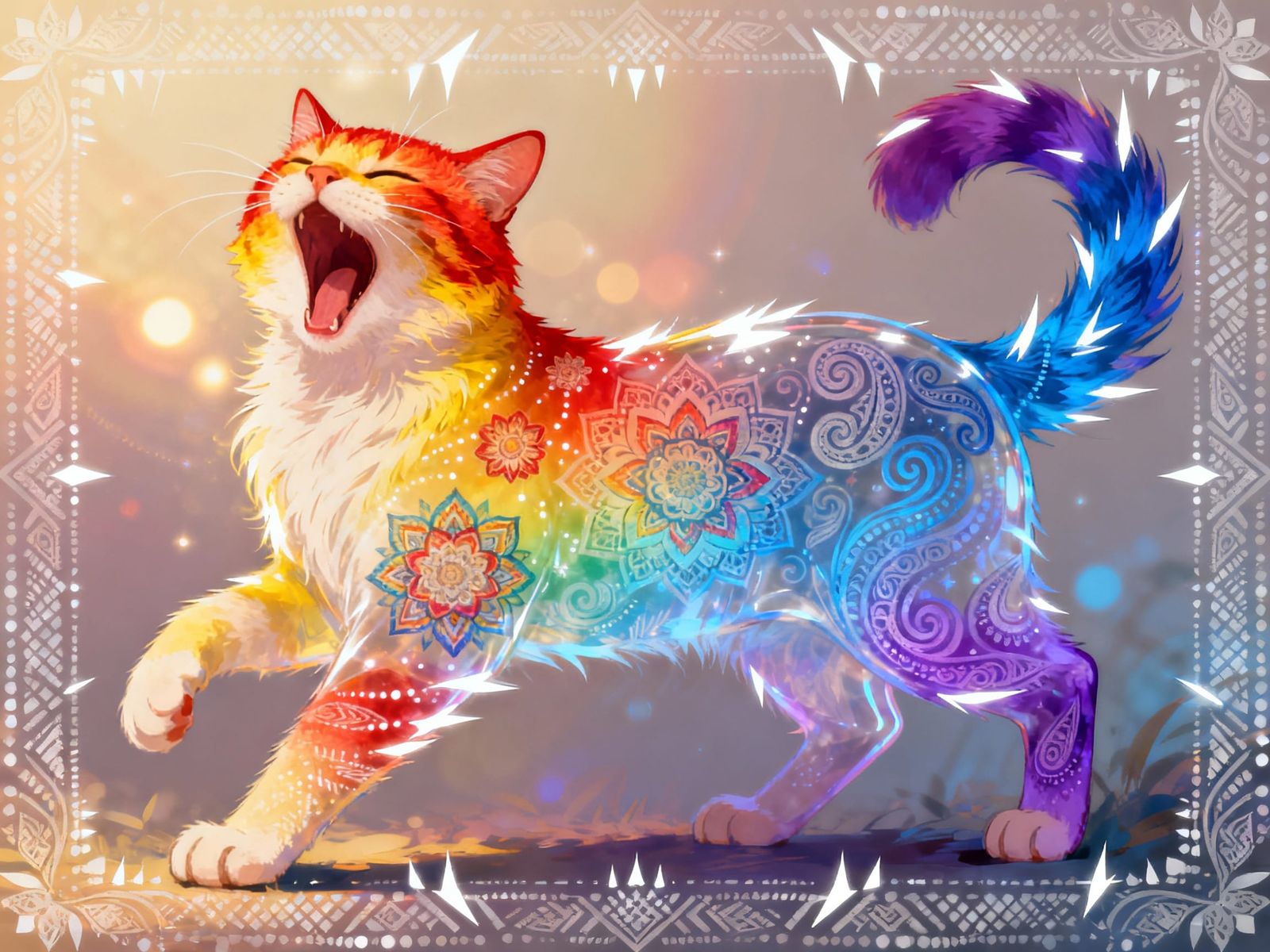 Psychedelic Cat Yawning With Rainbow Gradient Interior