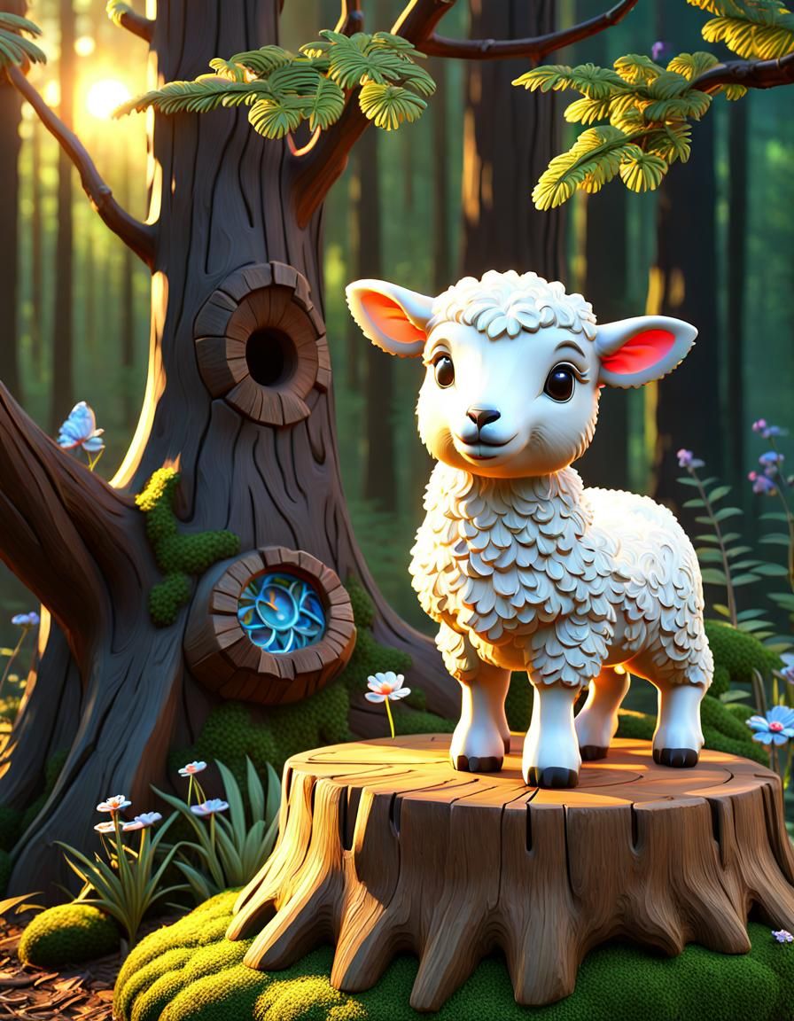 From Fleece to Future: Artemus the Baby Lamb's Aspirations Soar atop a Tree Stump
