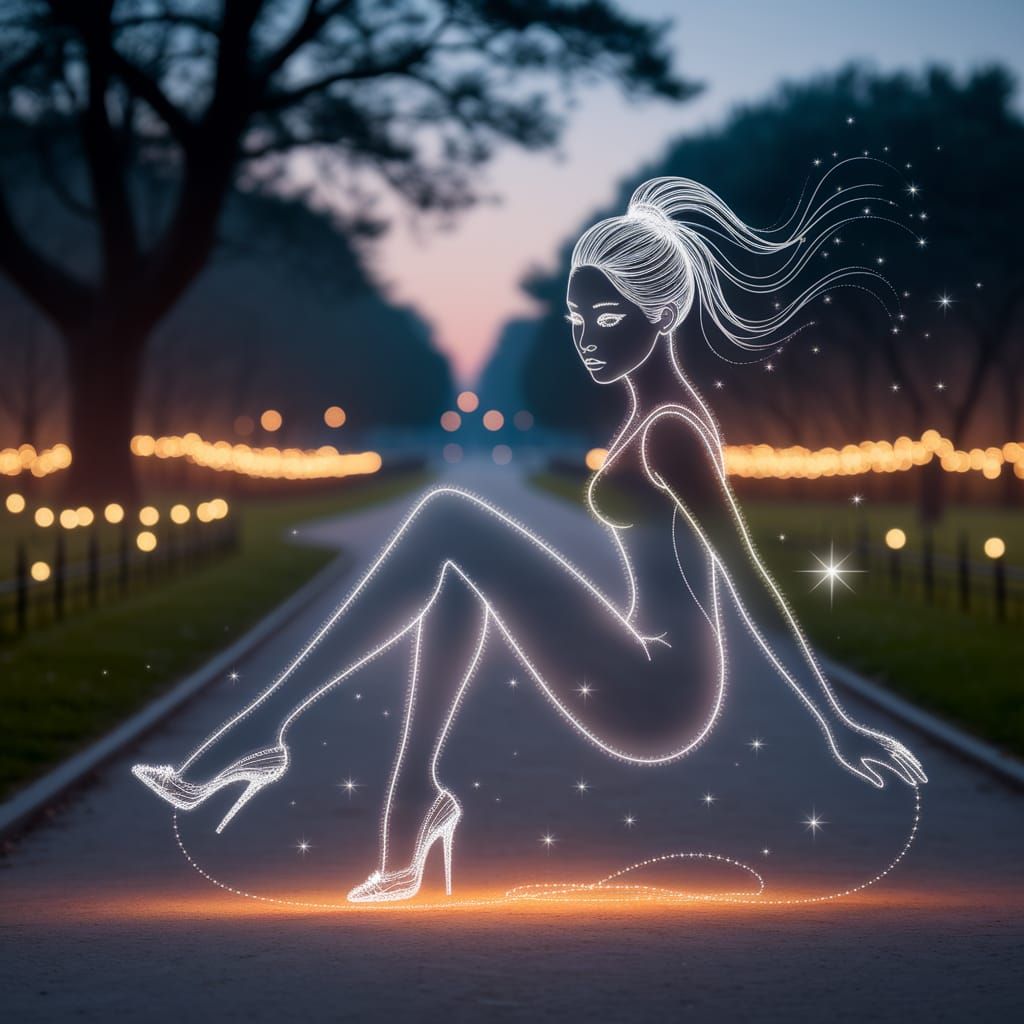 Luminous Korean Model in Dreamlike Night Park Photo