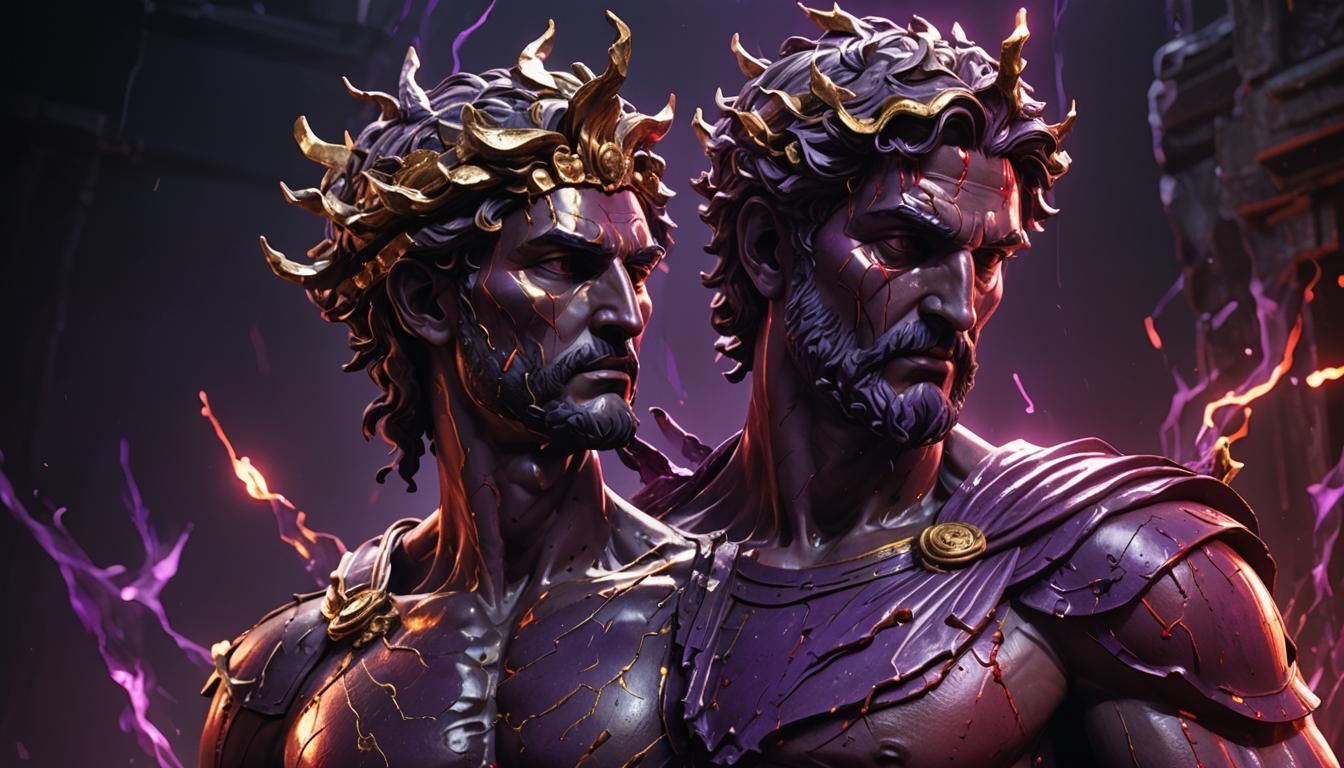 Cracked Greek God Statue with Neon Aura