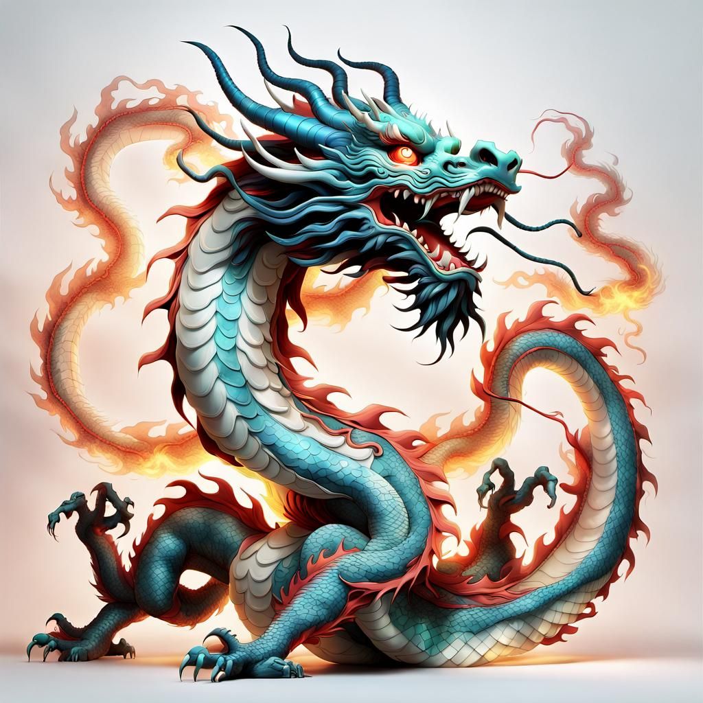 Ethereal Chinese Dragon in Ukiyo-e Digital Art