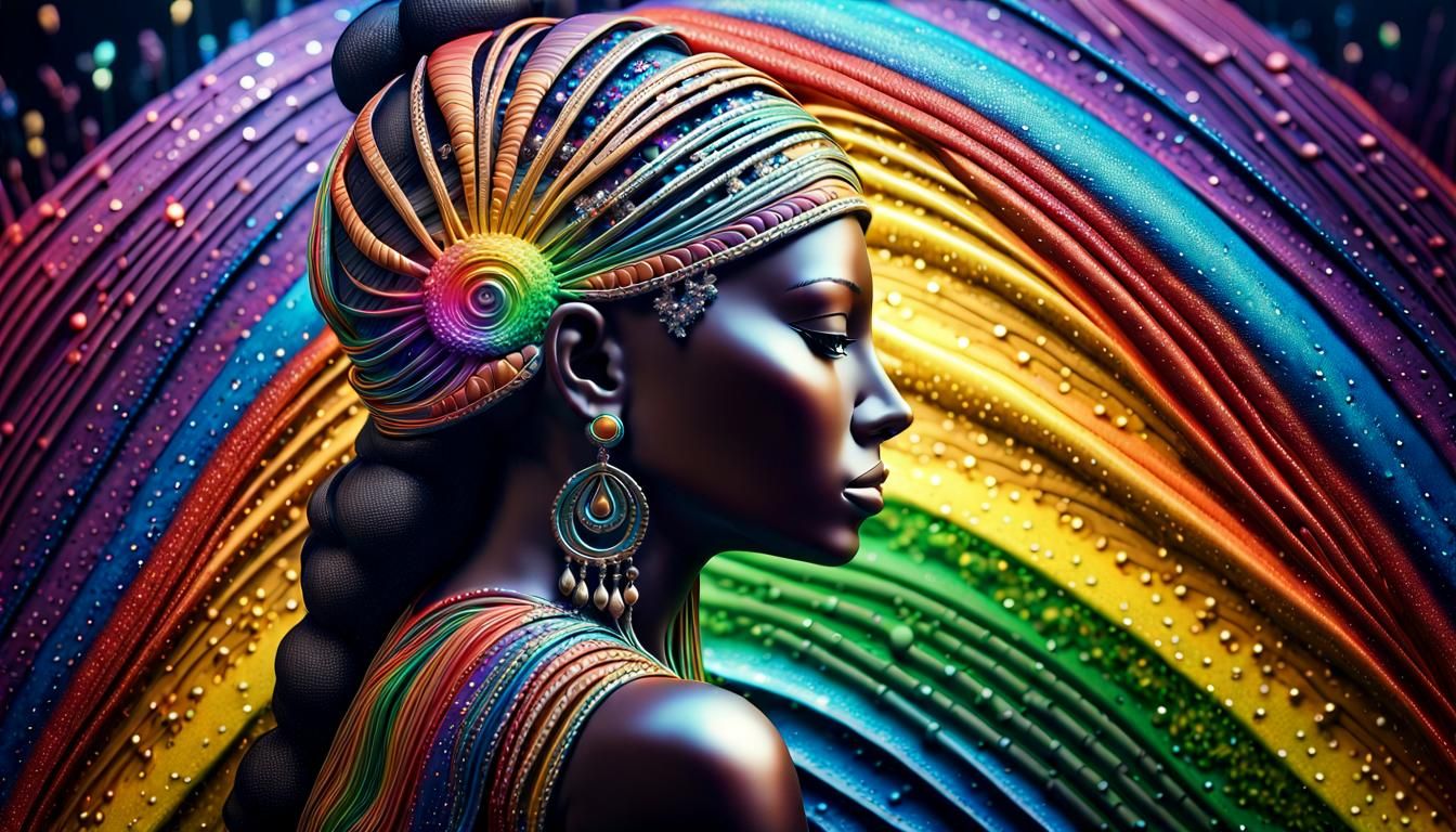 Goddess of Waterfalls and Rainbows in High Contrast