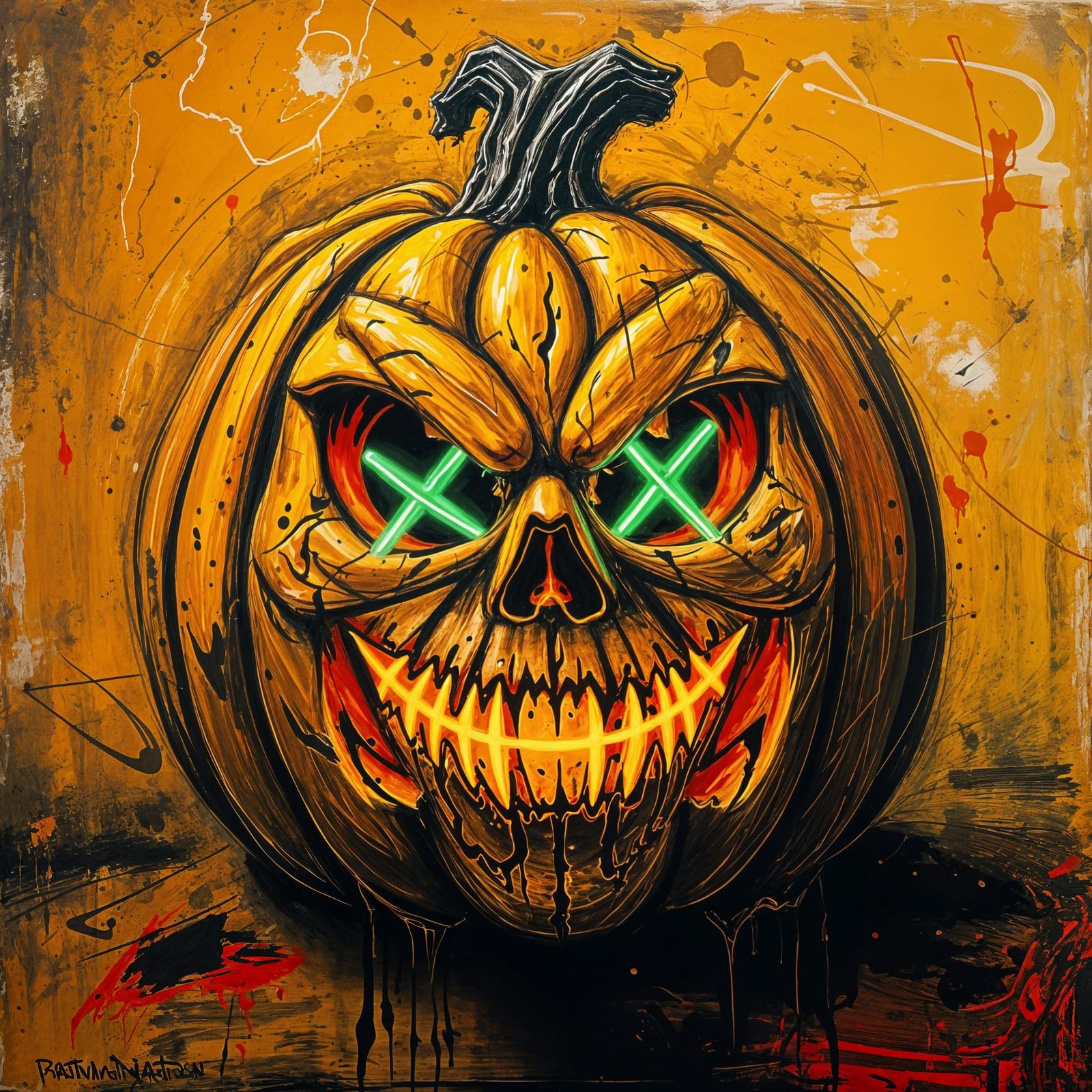 Chaotic Jack'o Lantern with Neon Mask