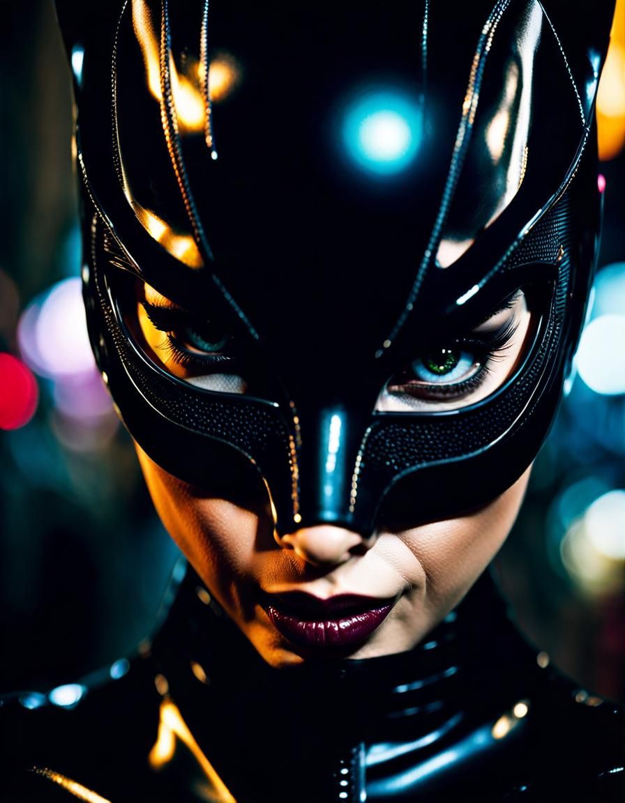 Catwoman Portrait in Cyberpunk Style, Sharp Focus