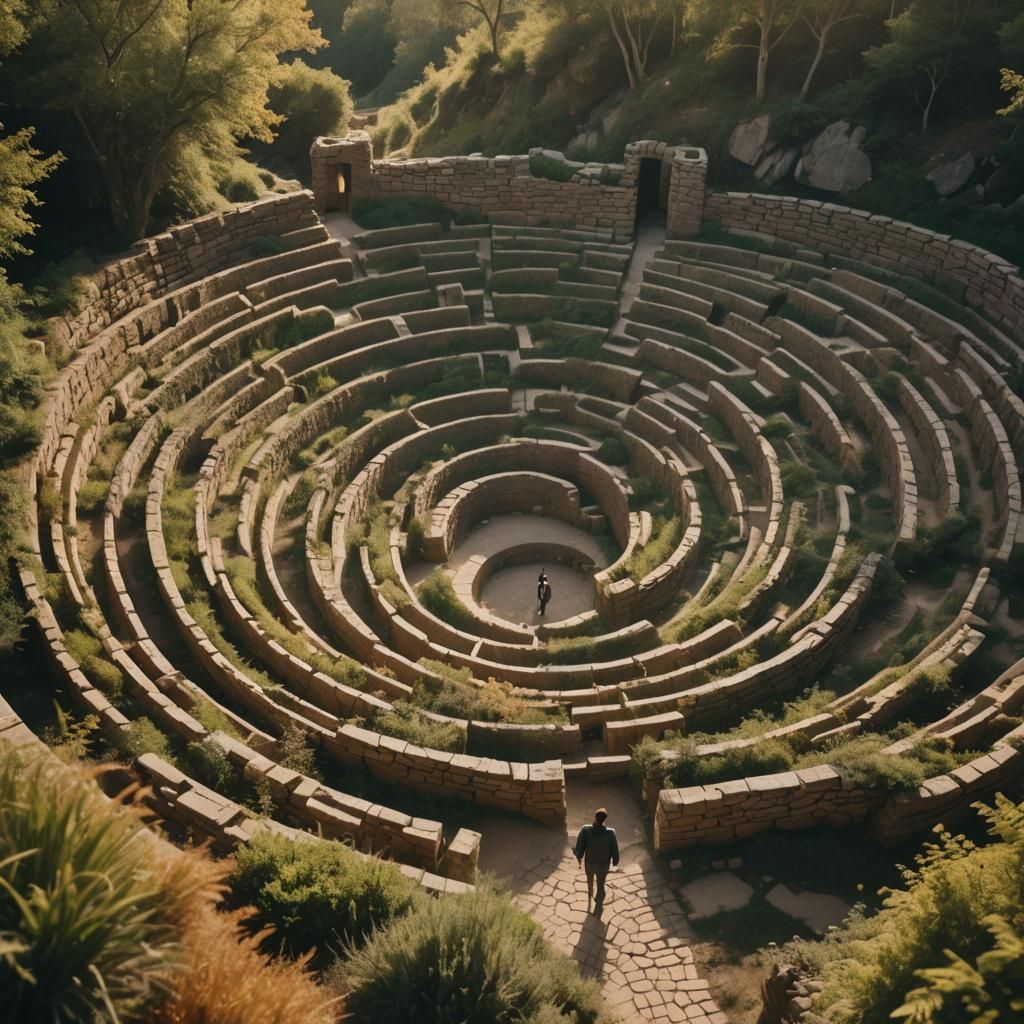Winding Stone Labyrinth in Cinematic Style
