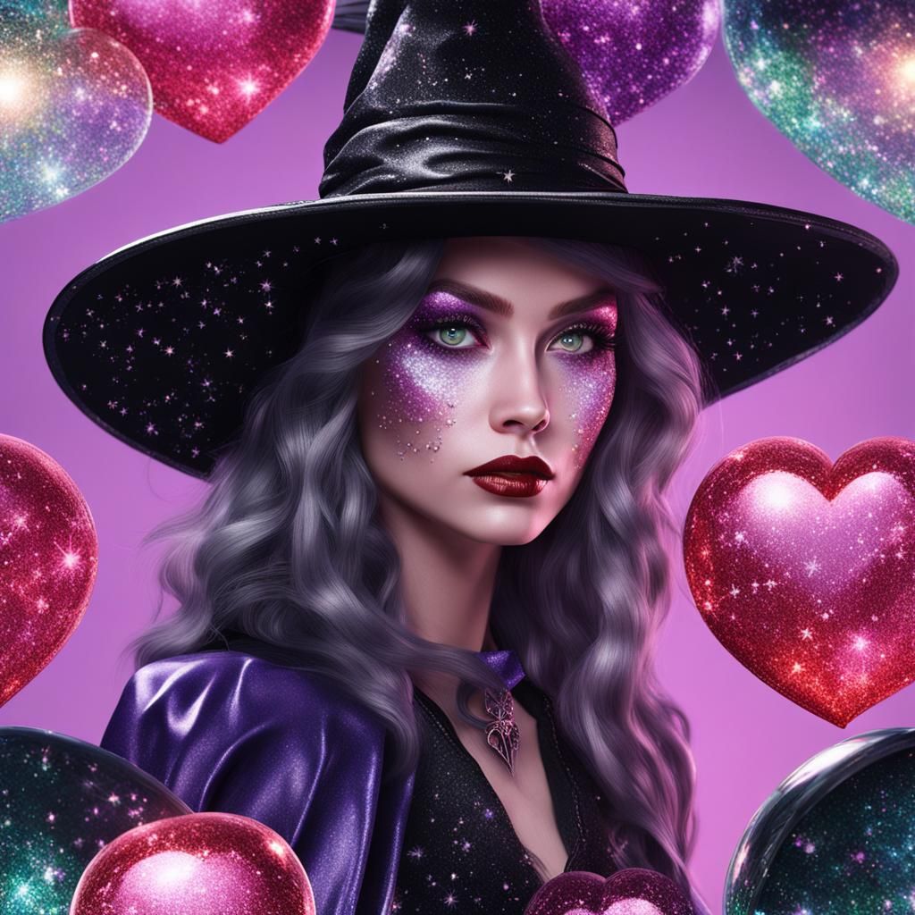 Glitter Heart Witch in Hyperrealistic Style