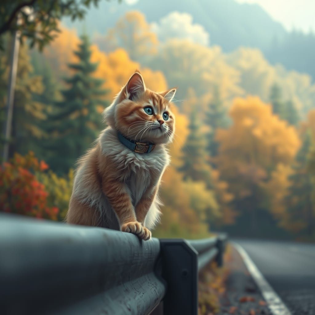 Fluffy Persian Cat Gazing at Forest Prey