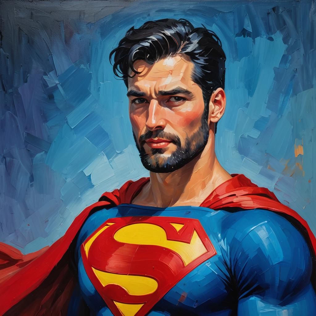 Joyful Superman Portrait in Neo-Impressionism Style