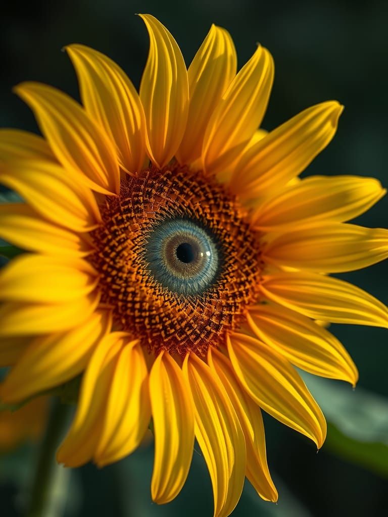 Surreal Sunflower with Human Eye