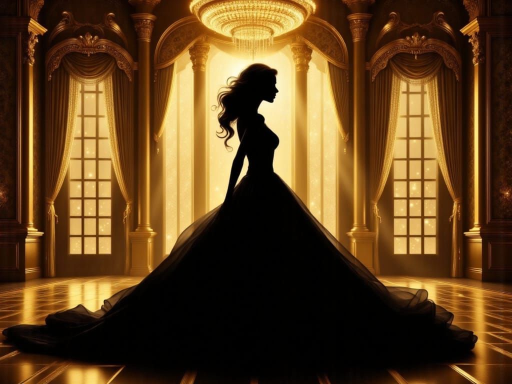 Woman's Silhouette in Sparkling Grand Ballroom