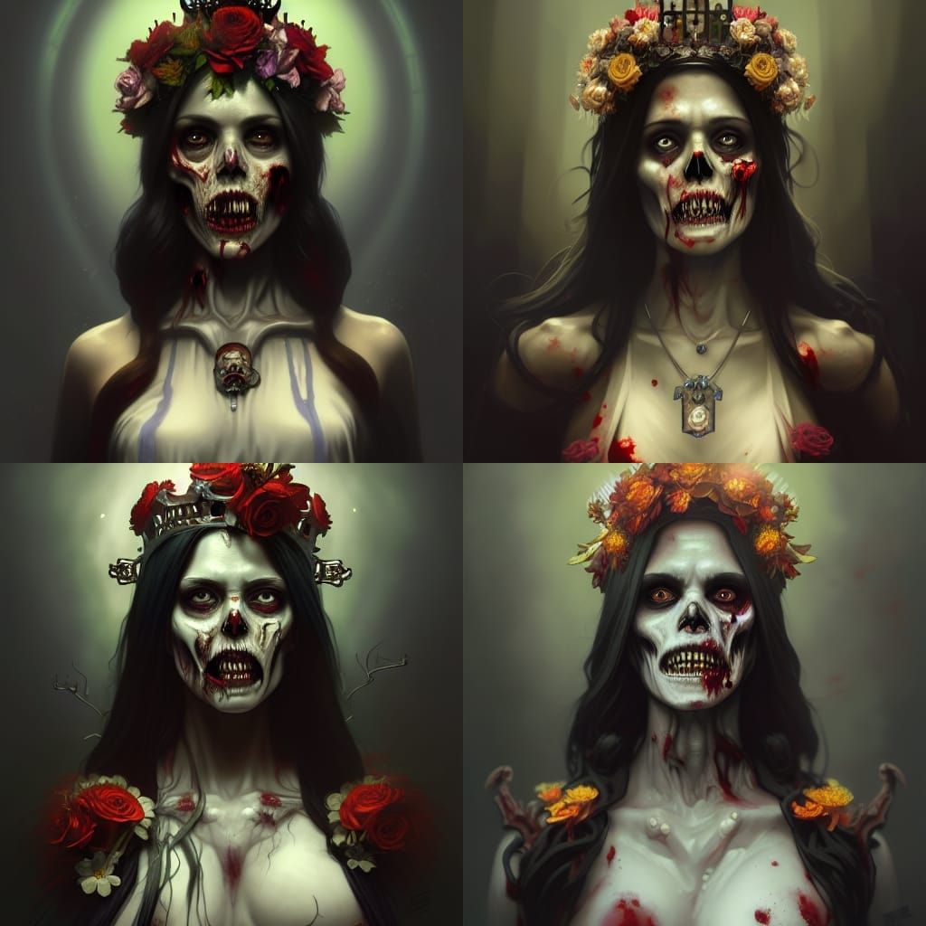 Zombie Santa Muerte Portrait in Hyperdetailed Style