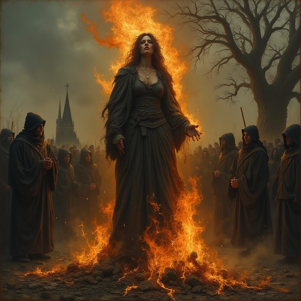 Witch at the Stake in Bruegel Style