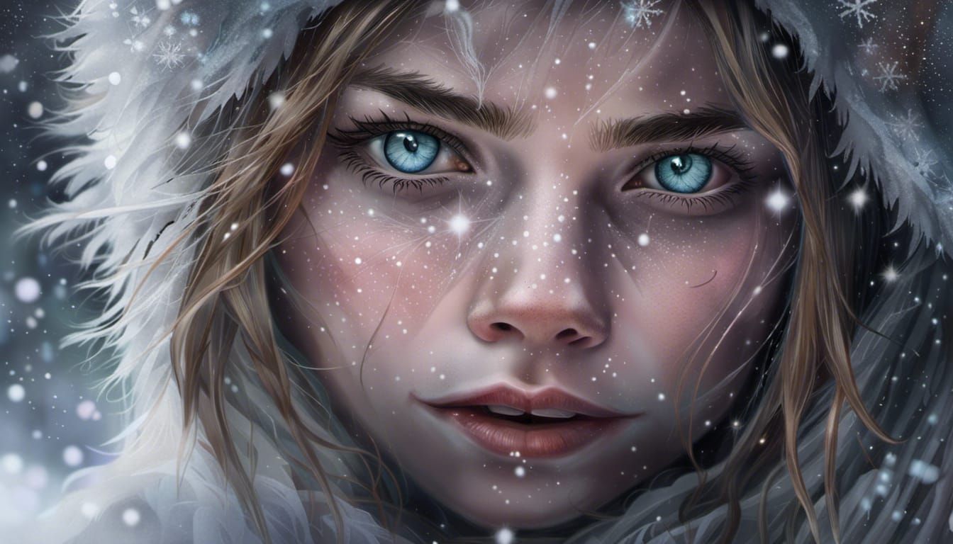 Melancholic Lynx Girl Crying in Snowy Realm