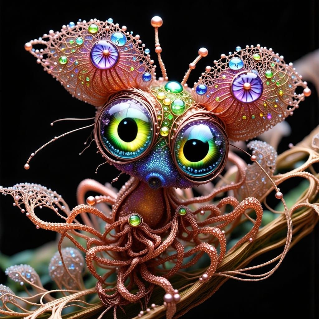 Intricate Copper Wire Alien Fairy: 3D Macro Photorealism