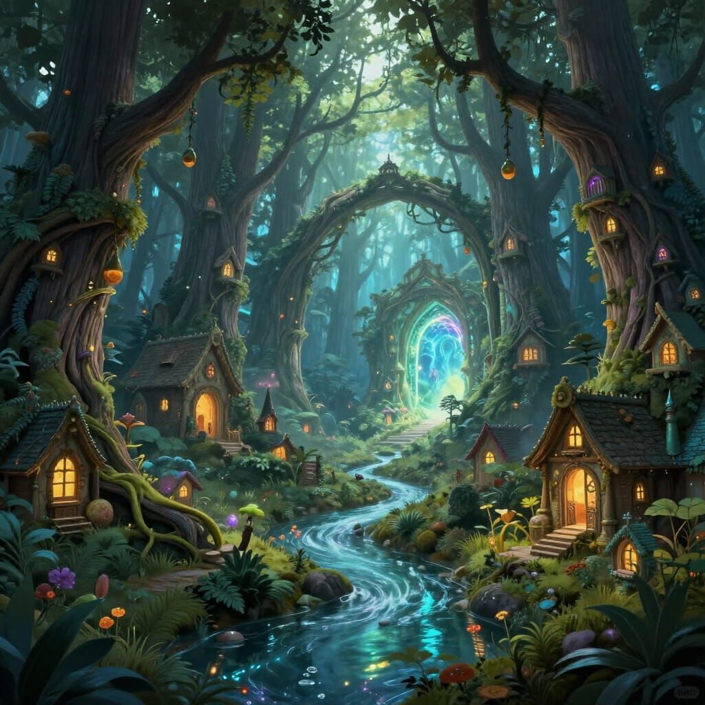 Magical Forest Realm with Arches and Fairy Portal