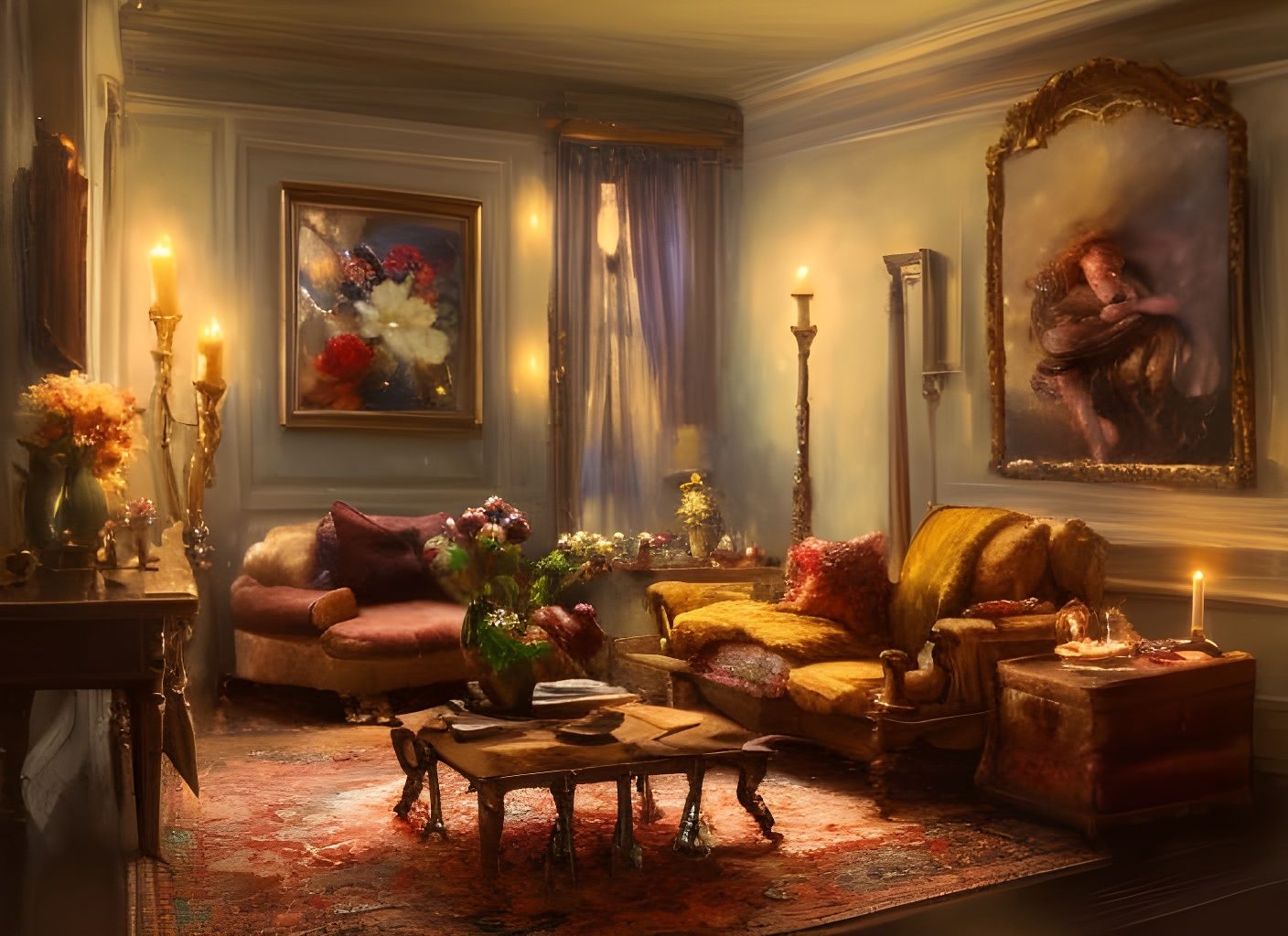 Cozy Living Room Oil Painting