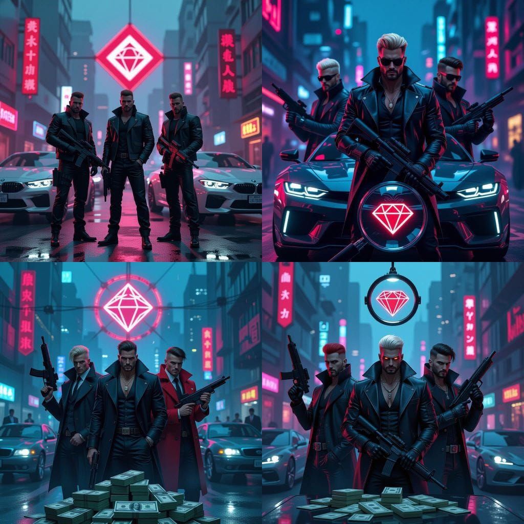 Cyberpunk Logo with Diamond, Gangsters, and Neon