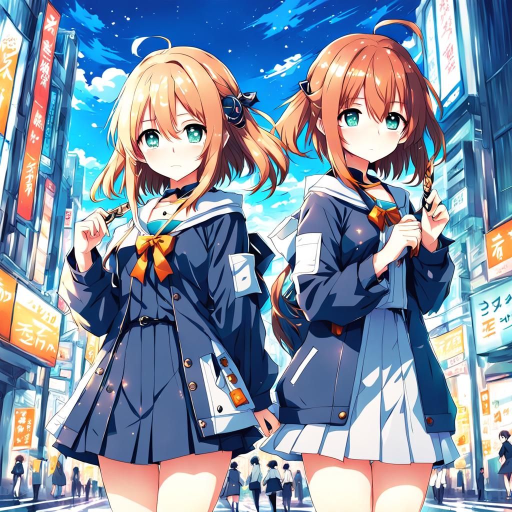 Cute Anime Girls in Anime Key Visual Style