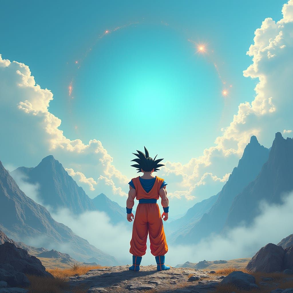 Goku in a Dramatic Landscape, Digital Concept Art