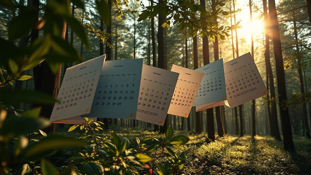 Hyper-Realistic 3D Calendar Pages Dissolve into a Forest