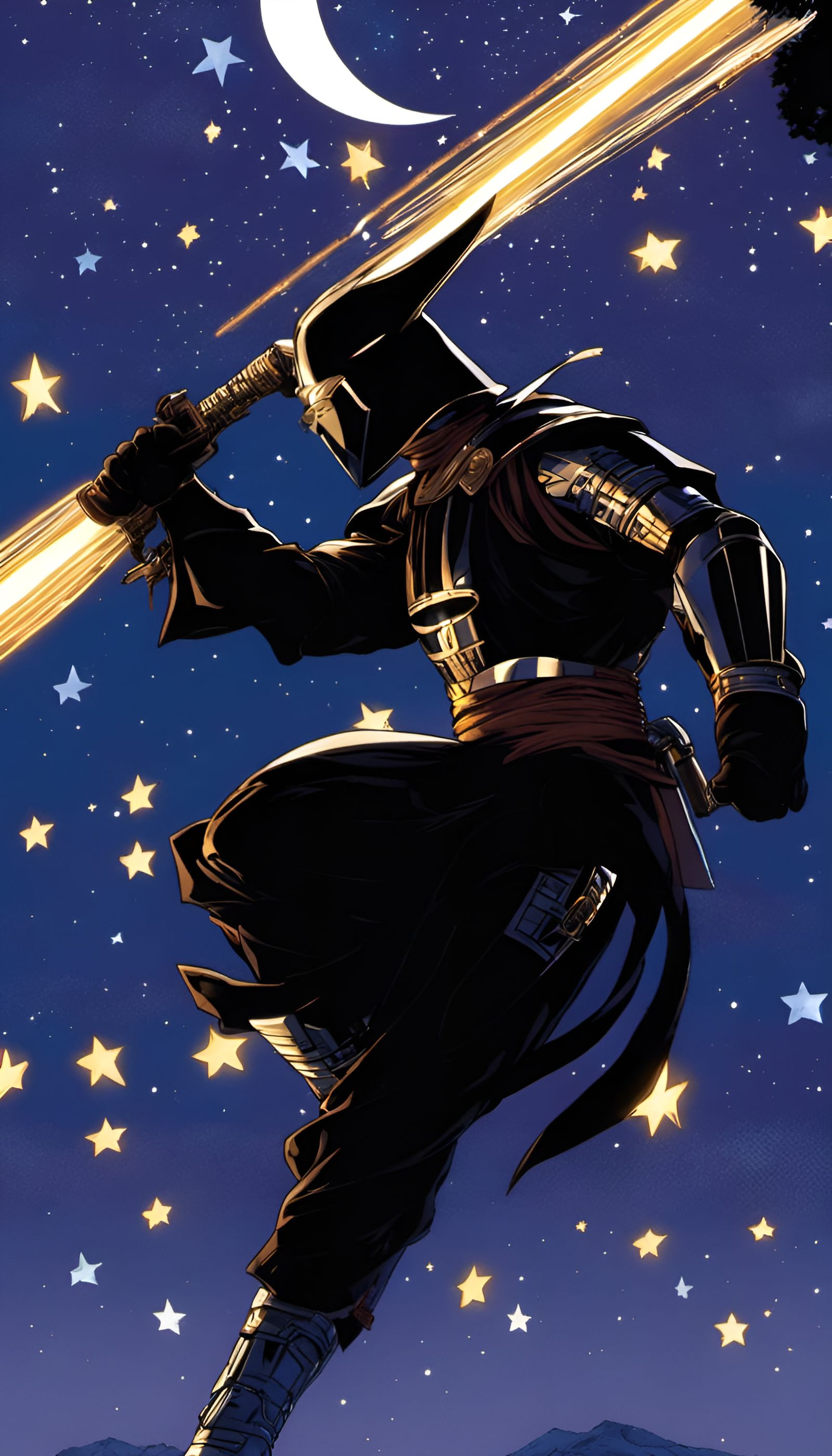 Superhero Lightsaber Leap in Comic Book Style