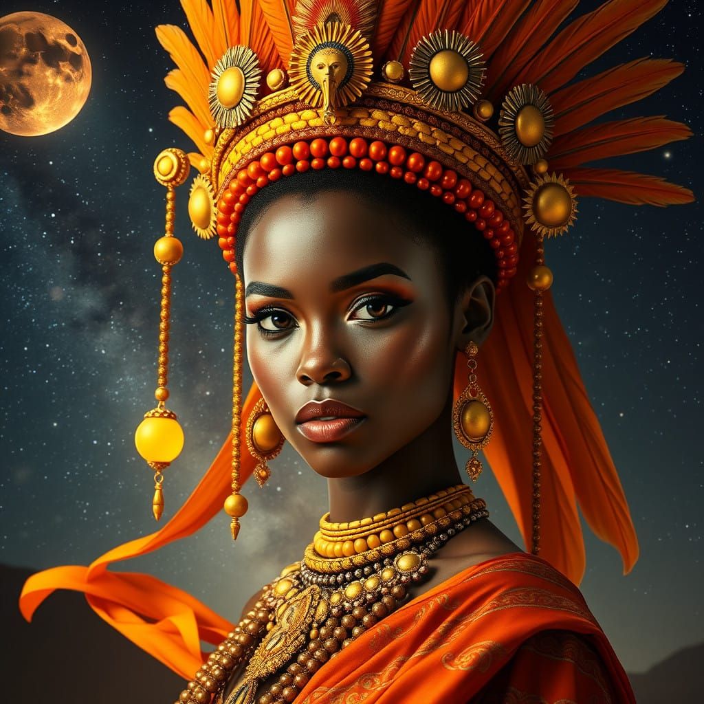 A mystical Zulu princess wearing an extravagant traditional ...