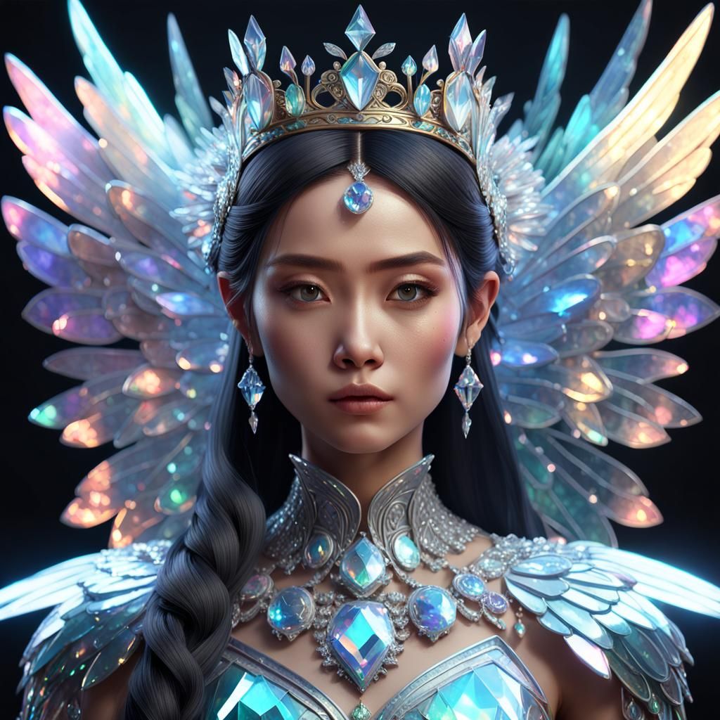 Iridescent Crystal Fairy Portrait in Dark Fantasy Style