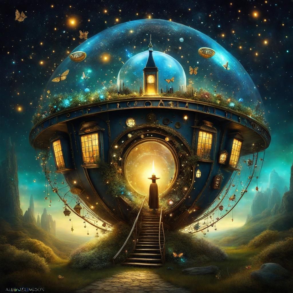 Surreal Tardis Portal to Starry Galaxy