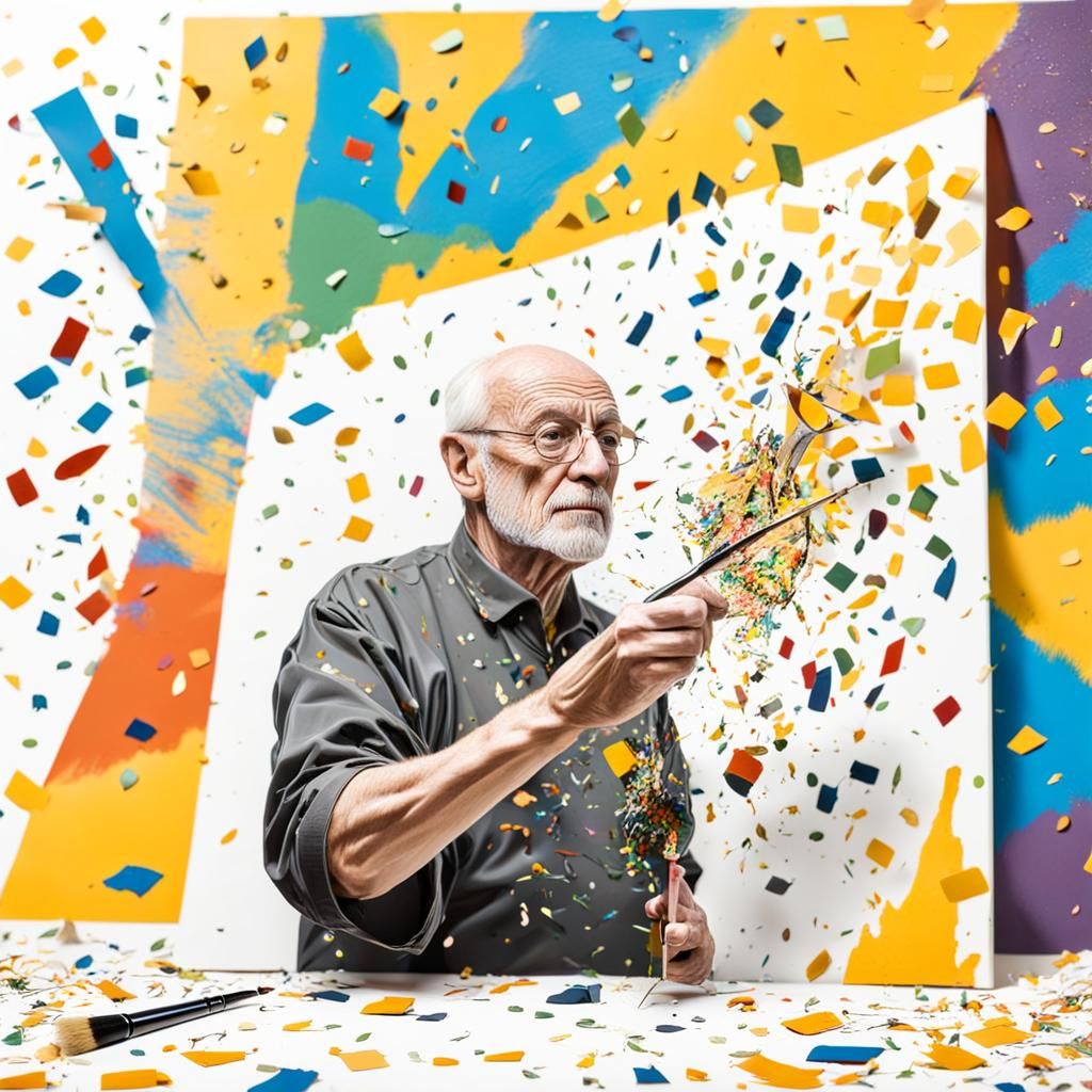 Artist's Brushstroke Unleashes Confetti in Cubist Style